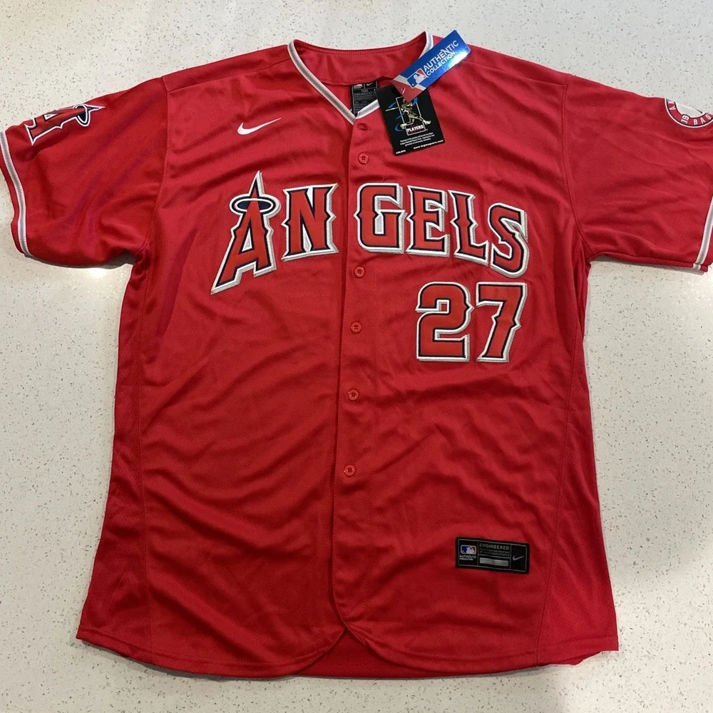 NWT Mike‎ Trout Nike Authentic Alternate Red Jersey Size 56 Los Angeles Angels